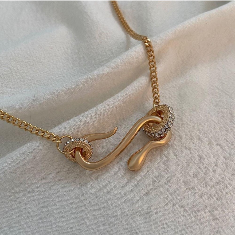 Snake Necklace 18K Gold Luxurious Crystal Stainless Steel for Men Women